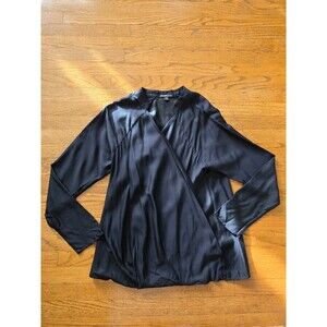 James Perse Womens Faux Wrap V-Neck Top Minimalist Office Black Size 2